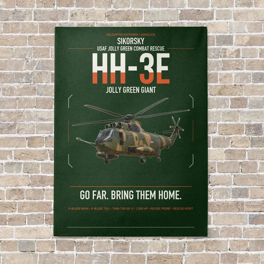 Sikorsky HH-3E Jolly Green Giant vertical canvas print - no frame - dark green background