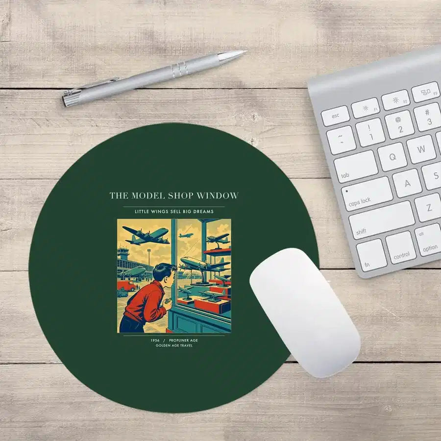 VINTAGE G4381 - The Model Shop Window - Designed Mouse Pads design on darkgreen round