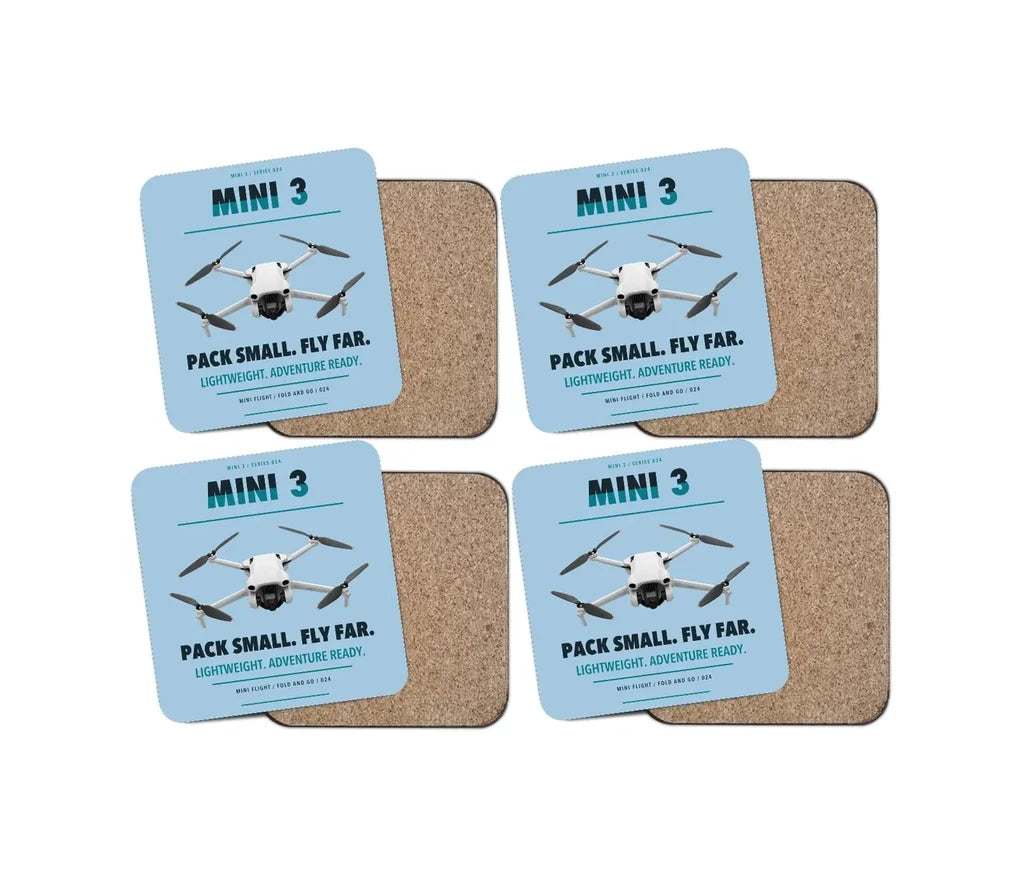 DJI Mini 3 design on light blue 4 pieces set coaster