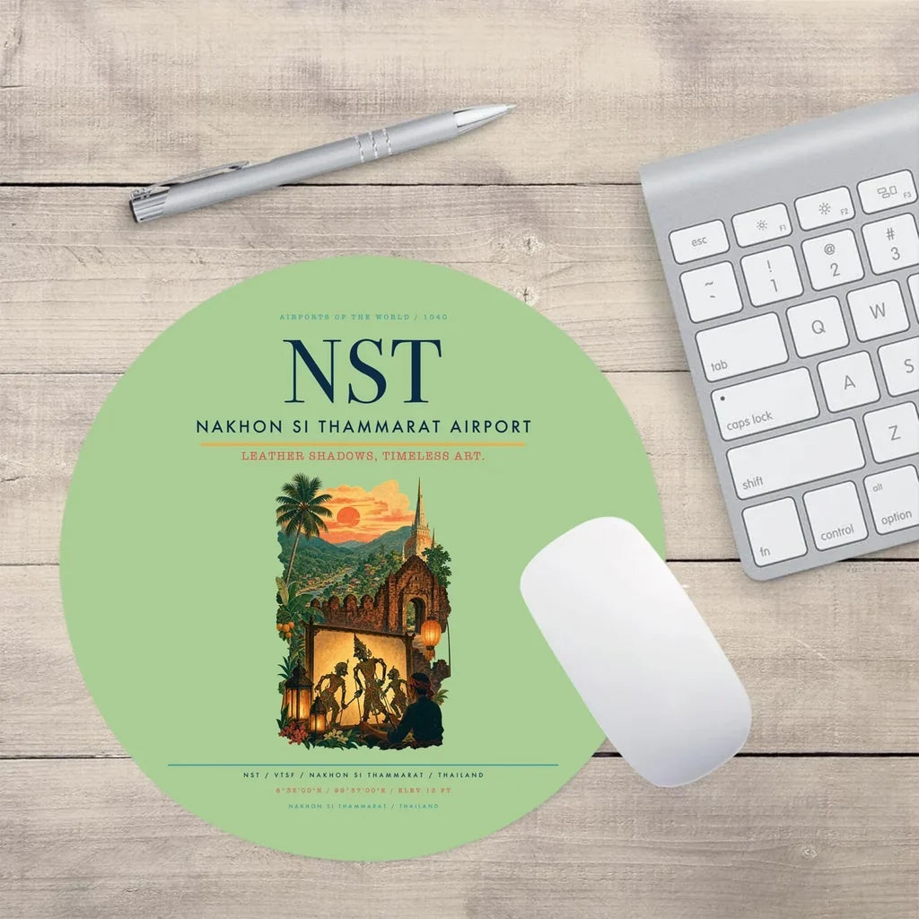 Nakhon Si Thammarat Airport (NST) design on light green round mouse pad
