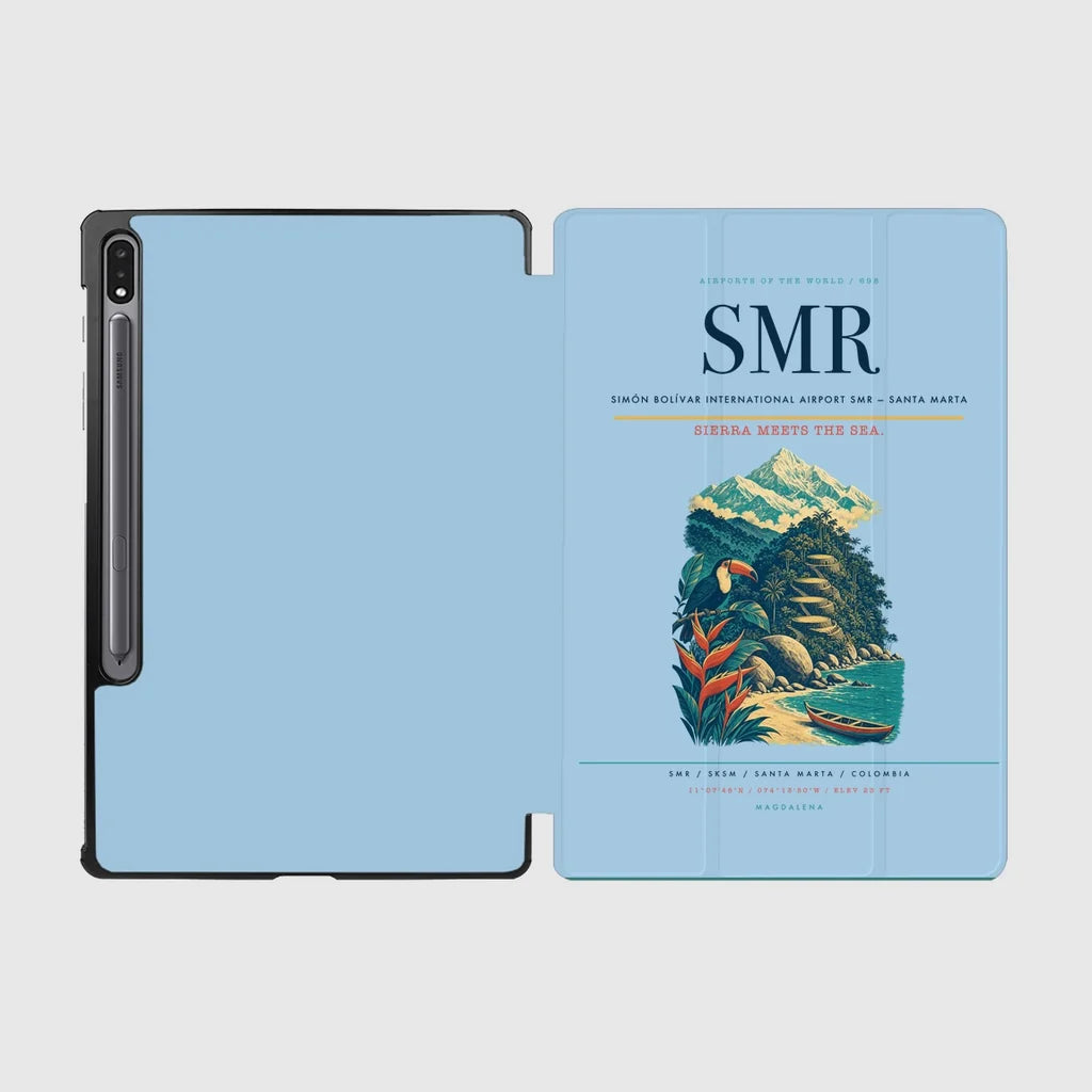 Simón Bolívar International Airport (SMR) design on light blue samsung tablet tablet case