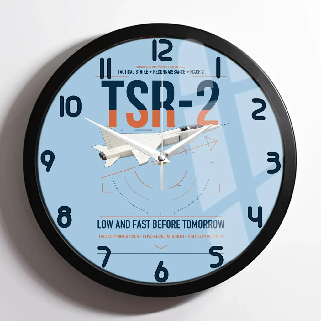 BAC TSR-2 design on light blue framed wall clock