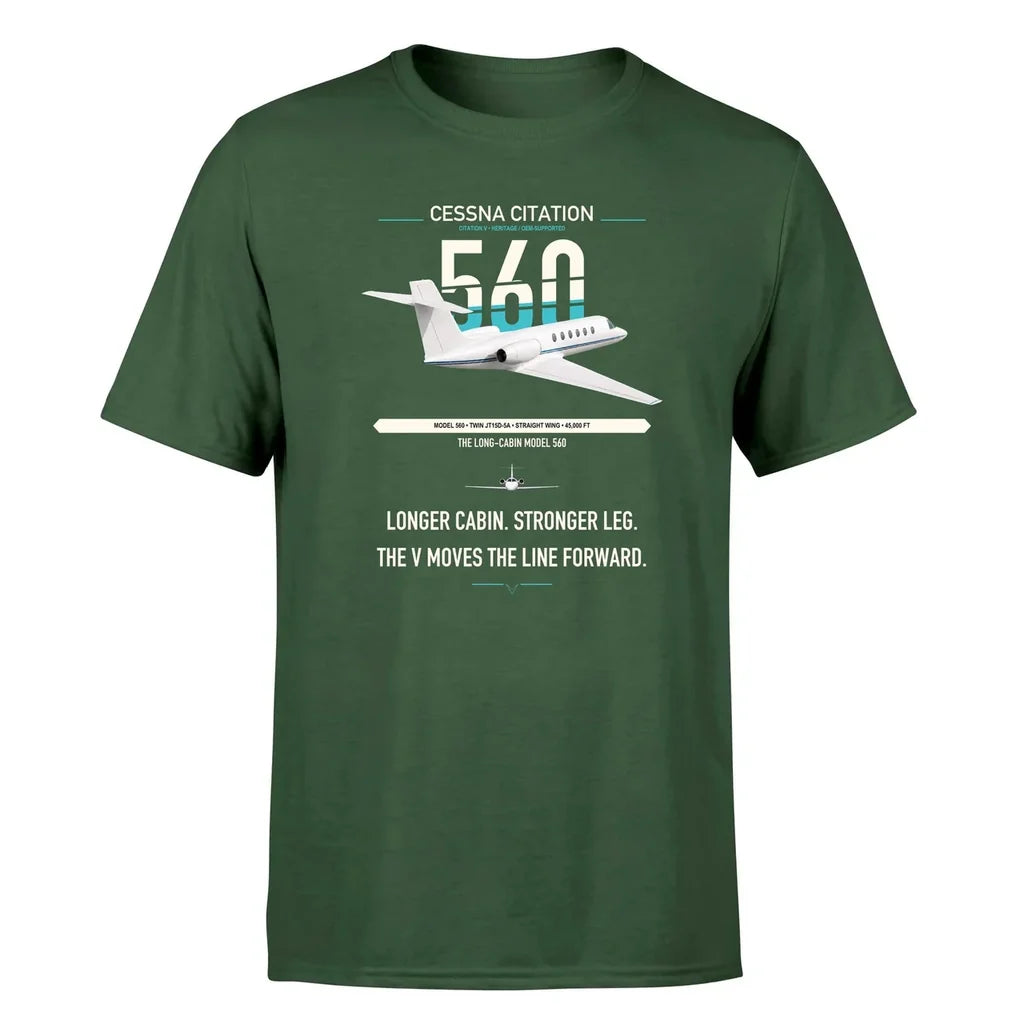 Cessna Citation 560 - Citation V design on dark green double-side t-shirt, single-side print