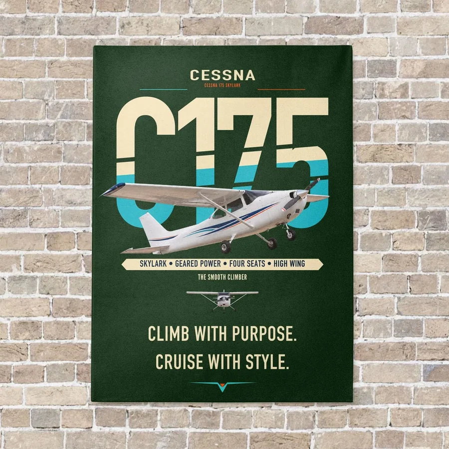 Cessna 175 Skylark vertical canvas print - no frame - dark green background