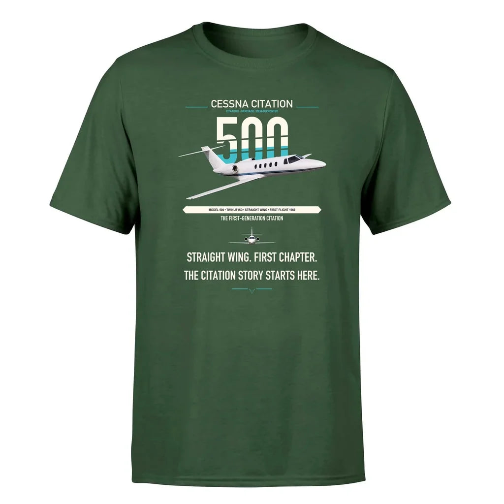 Cessna Citation 500 - Citation I design on dark green double-side t-shirt, single-side print