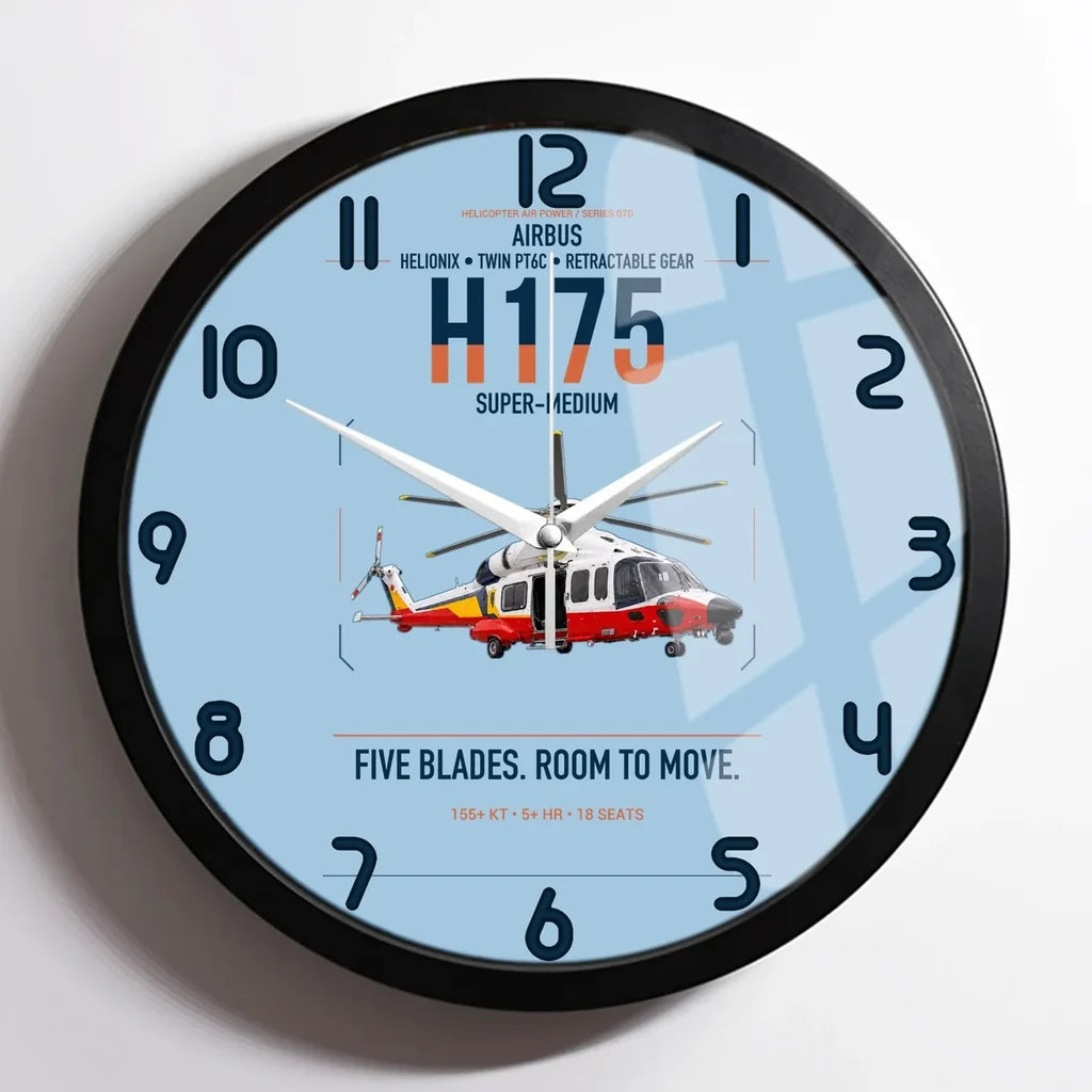 Airbus H175 design on light blue framed wall clock