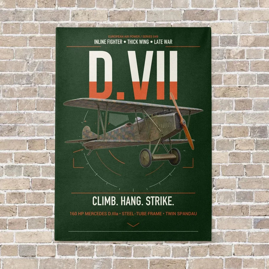 Fokker D.VII vertical canvas print - no frame - dark green background