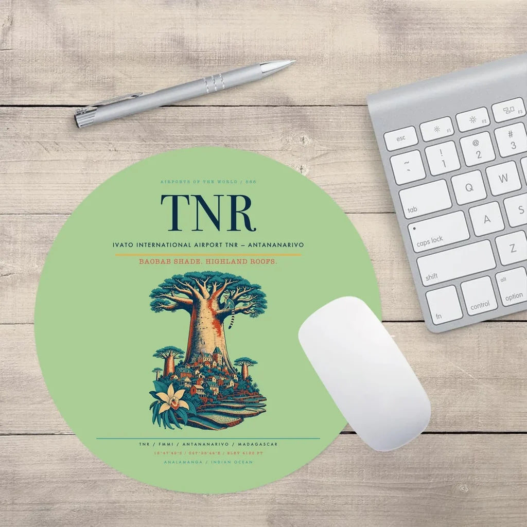 Ivato International Airport (TNR) design on light green round mouse pad