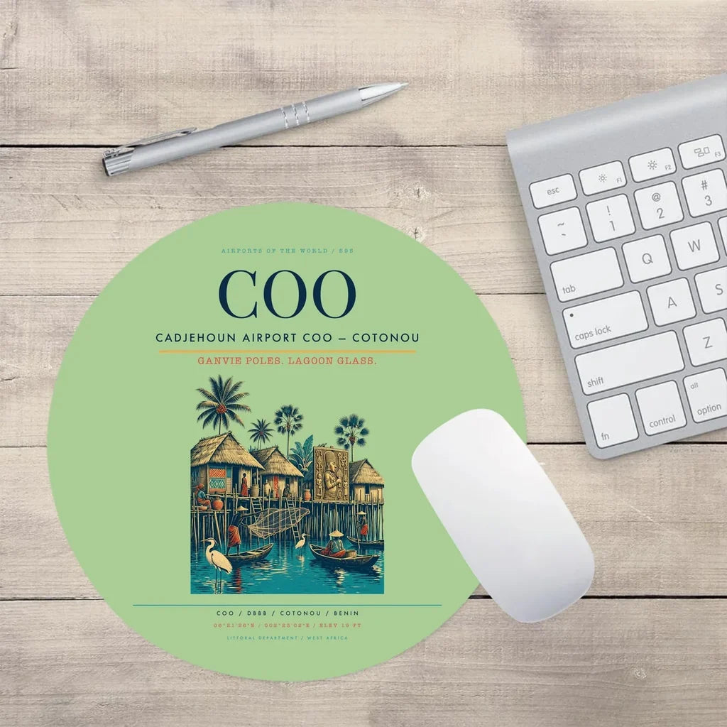 Cadjehoun Airport (COO) design on light green round mouse pad