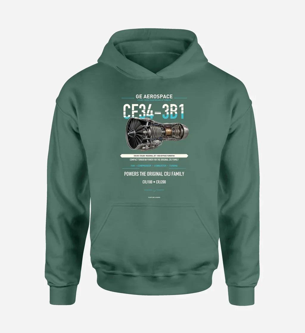 CF34-3B1 design on green hoodie single side