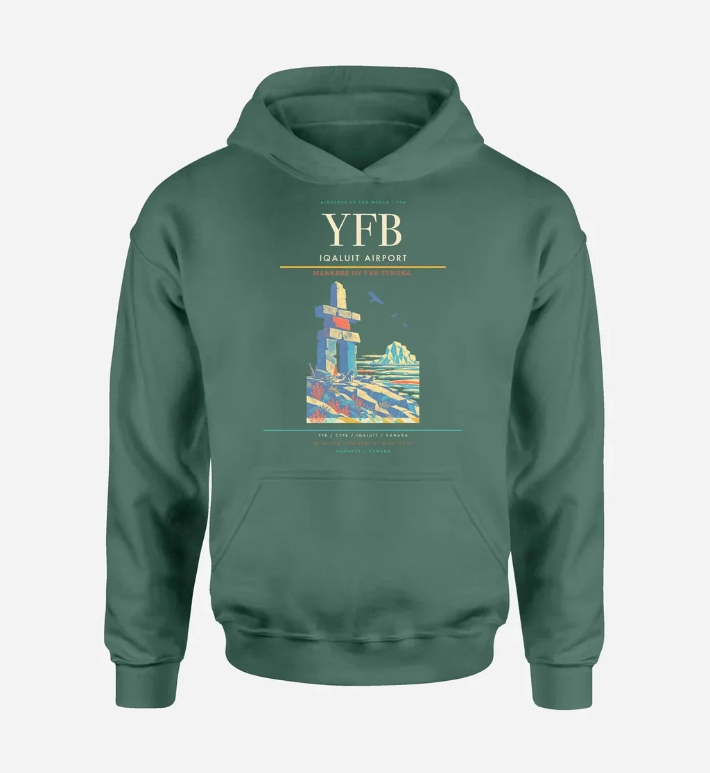 Iqaluit Airport (YFB) design on green hoodie single-side print