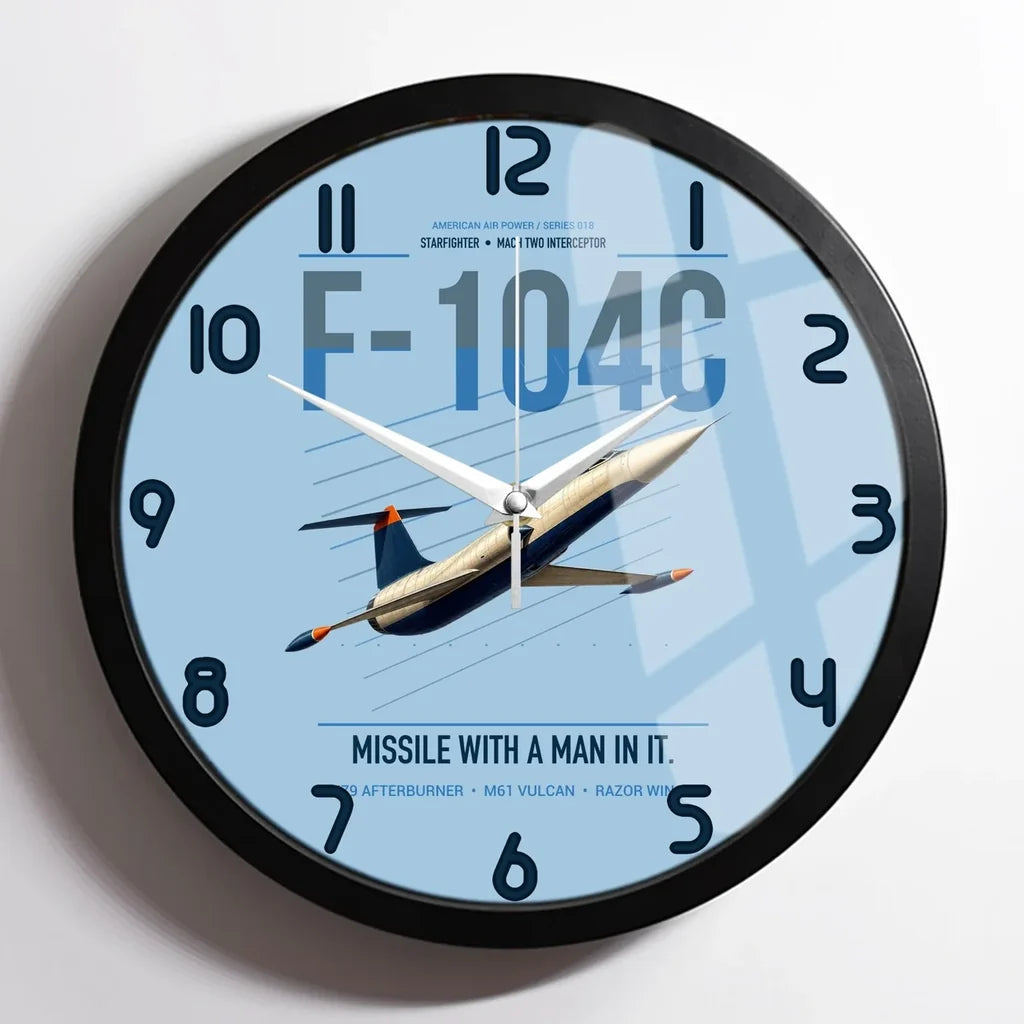 F-104C Starfighter design on light blue framed wall clock