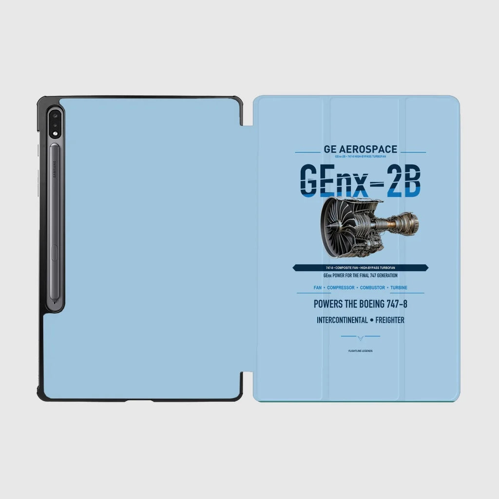 GEnx-2B design on light blue samsung tablet tablet case