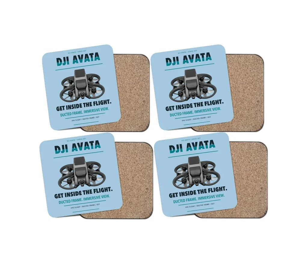 DJI Avata design on light blue 4 pieces set coaster
