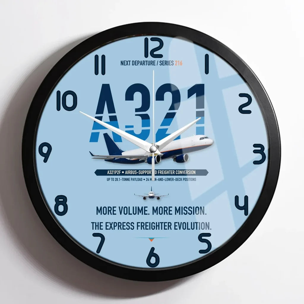 Airbus A321P2F design on light blue framed wall clock
