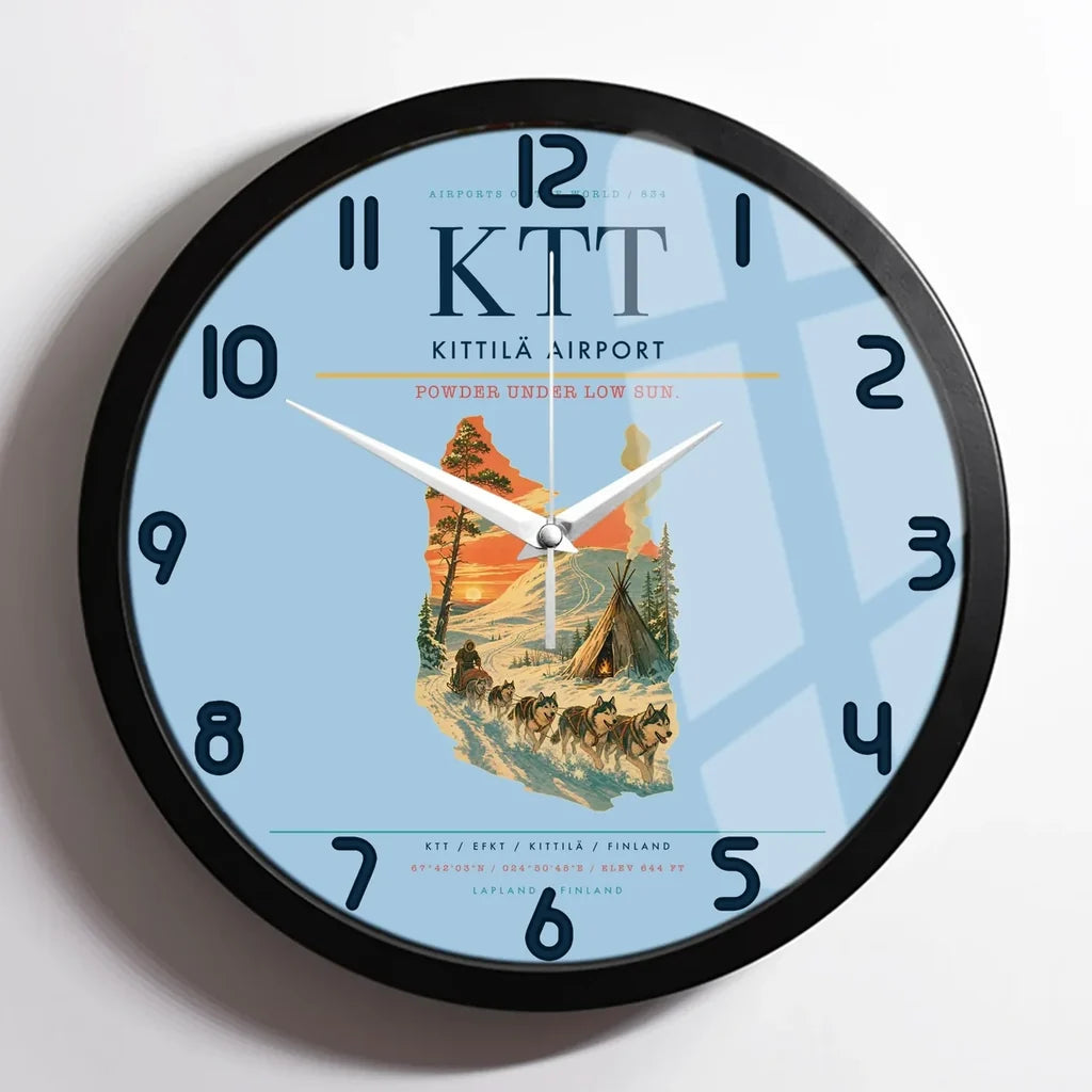 Kittilä Airport (KTT) design on light blue framed wall clock