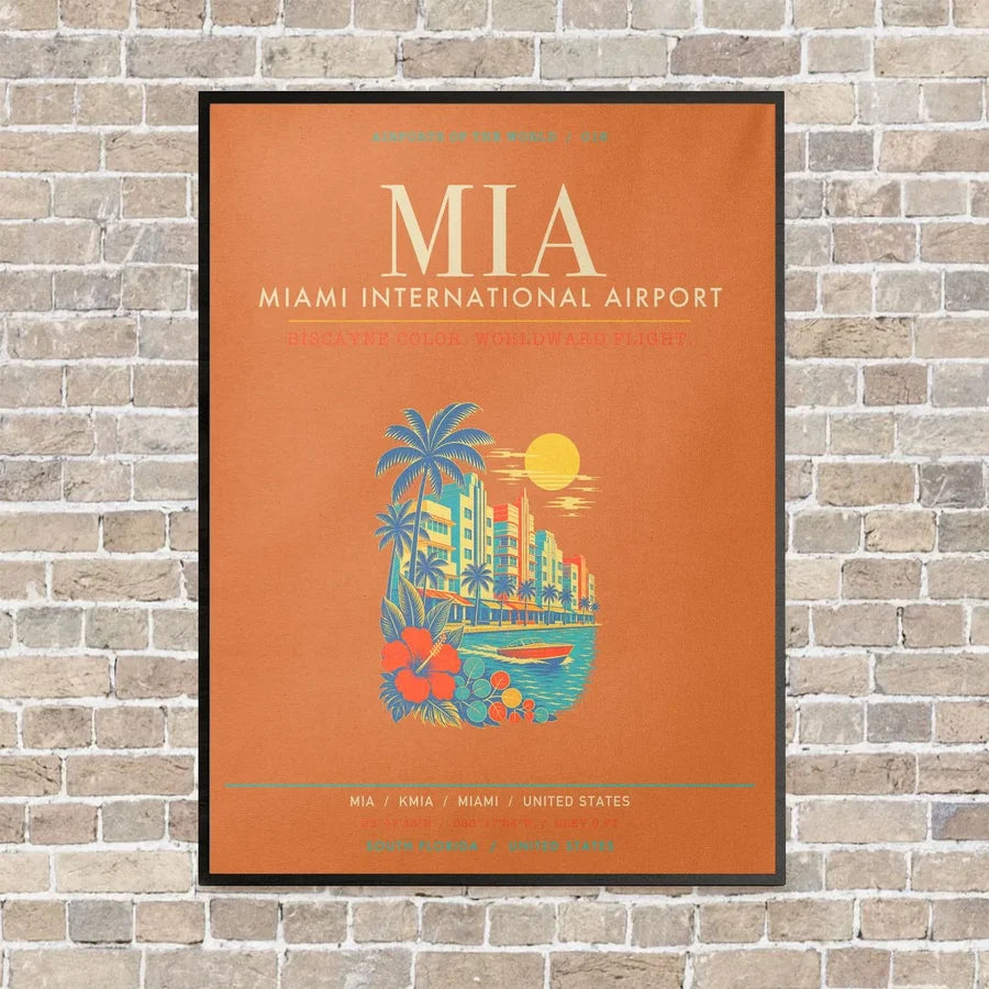 Miami International Airport MIA - Canvas Framed - Orange