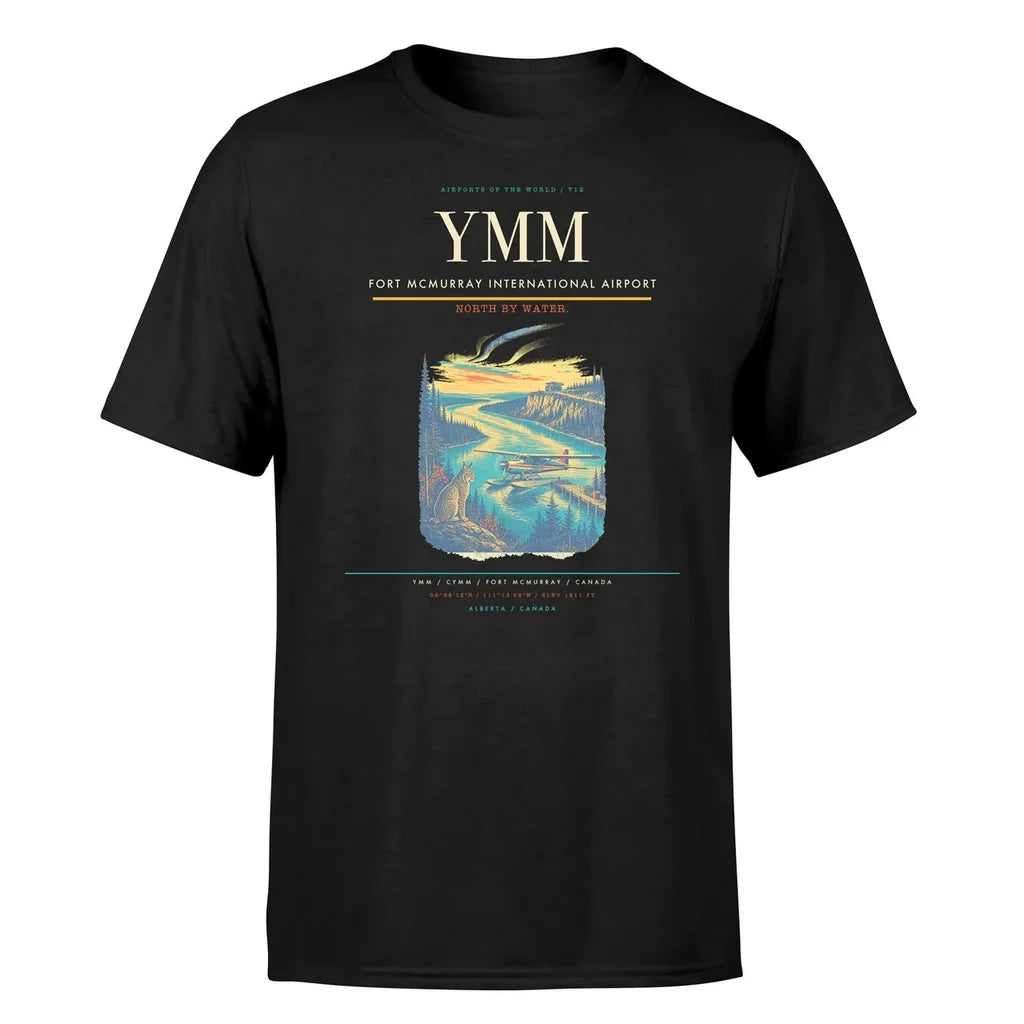 Fort McMurray International Airport (YMM) T-Shirt single-side front print in Black | fort-mcmurray-international-airport-ymm-double-side-t-shirt