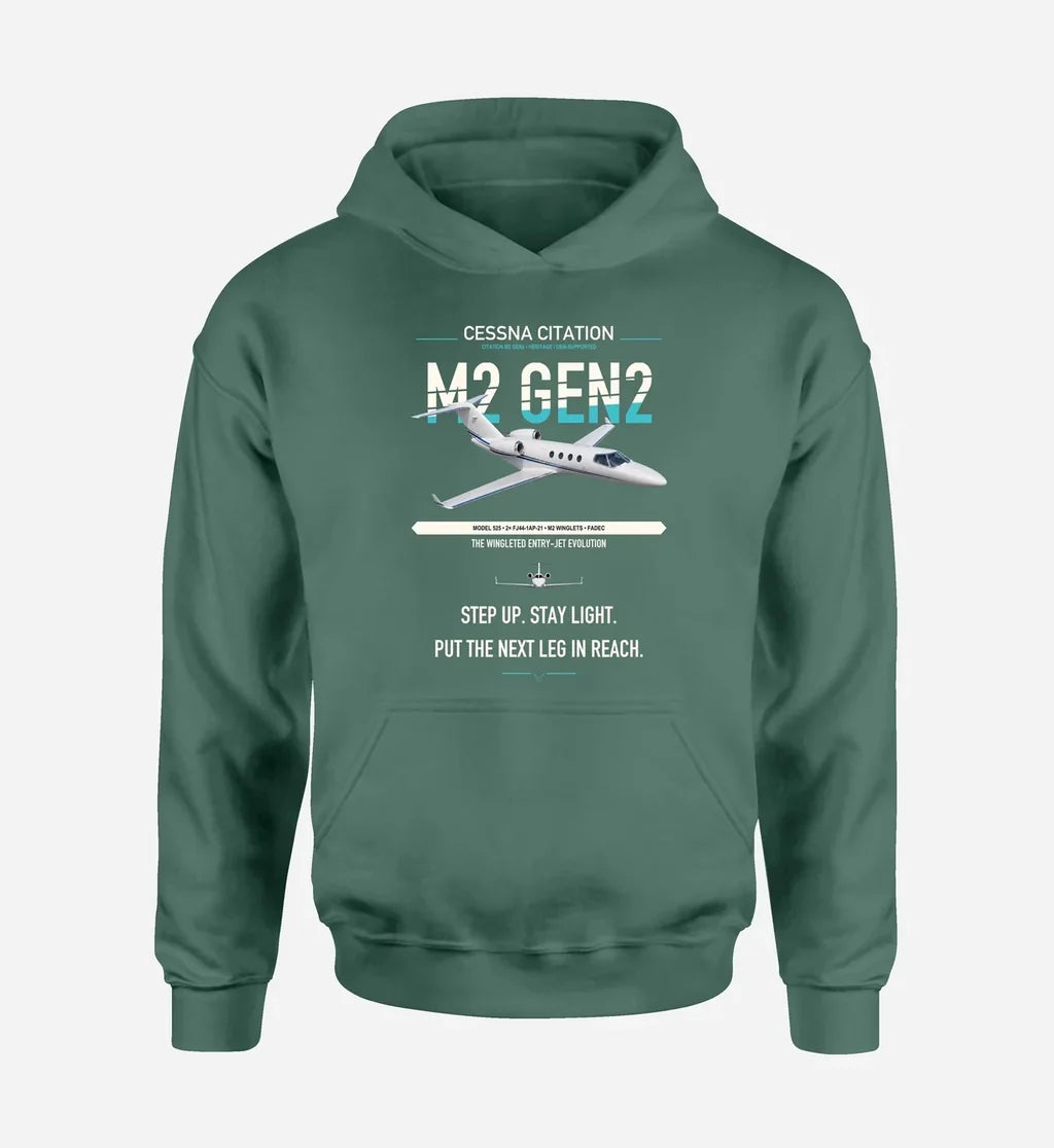 Cessna Citation M2 Gen2 design on green double-side hoodie, single-side print