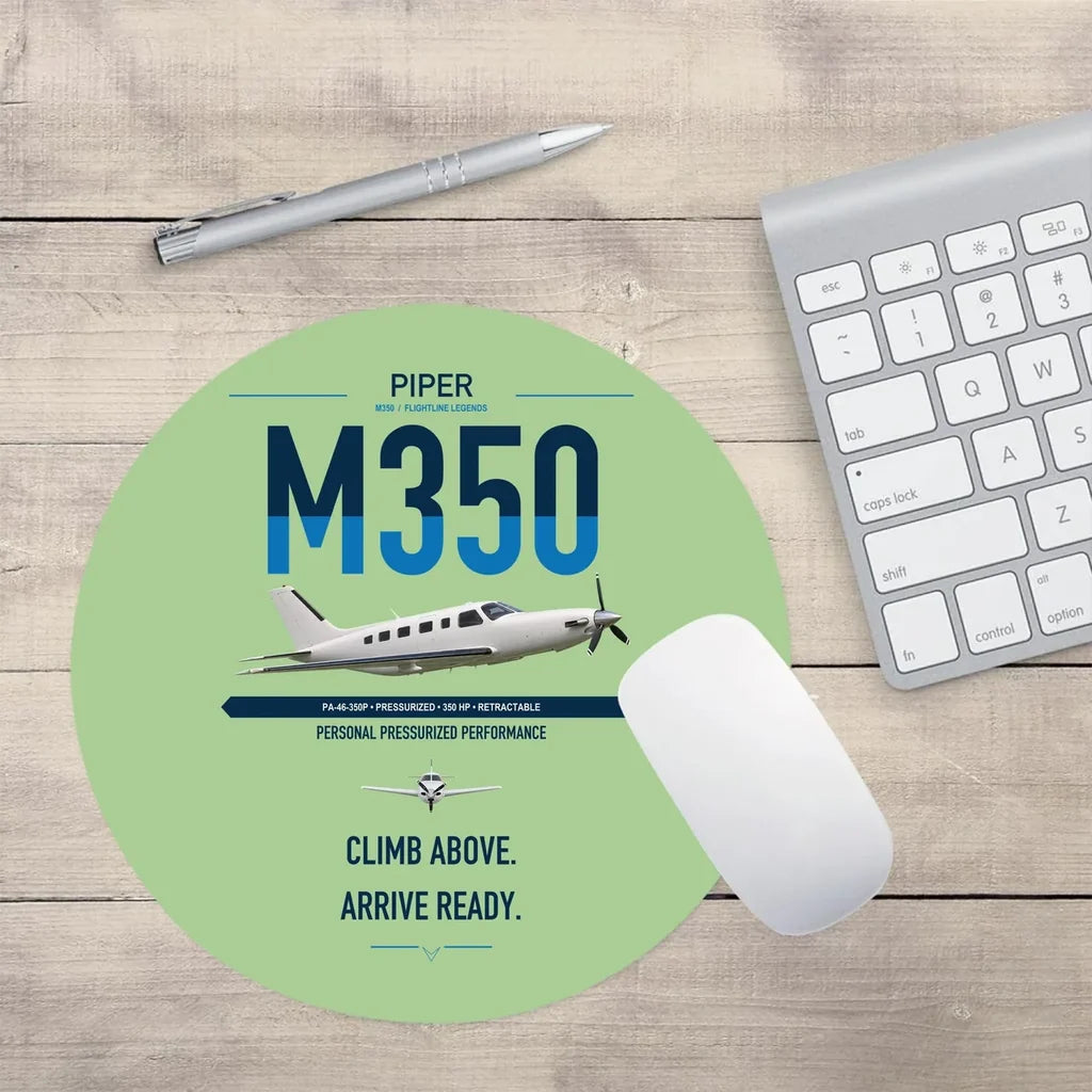 Piper M350 design on light green round mouse pad