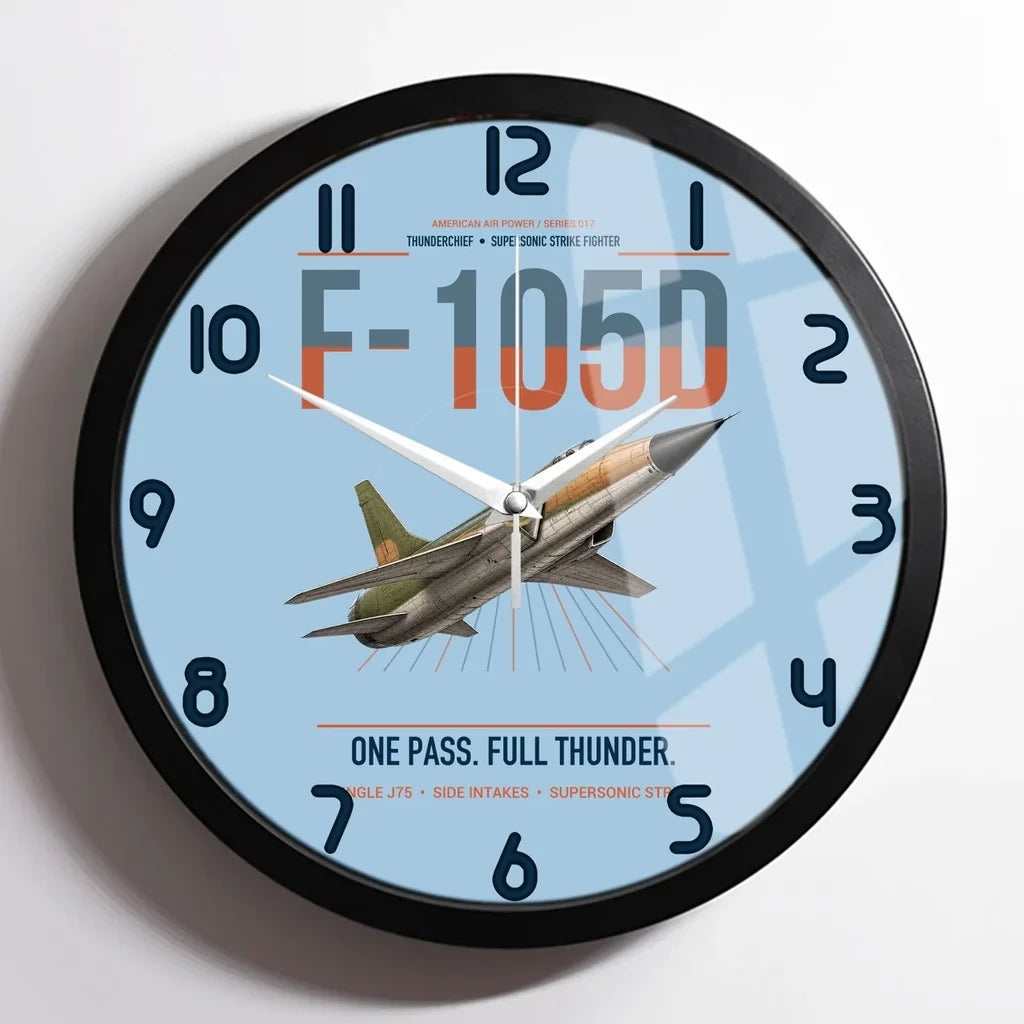 F-105D Thunderchief design on light blue framed wall clock