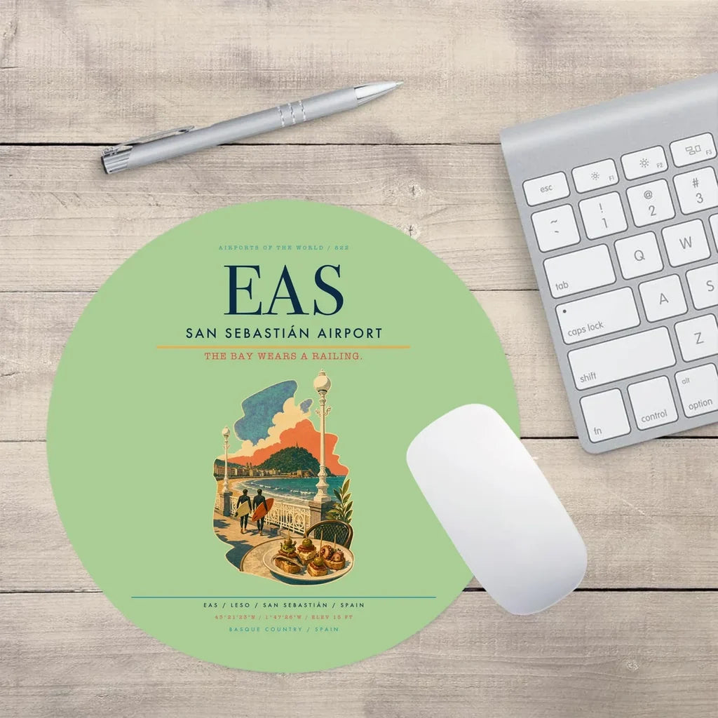 San Sebastián Airport (EAS) design on light green round mouse pad