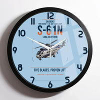 Thumbnail for Sikorsky S-61N design on light blue framed wall clock