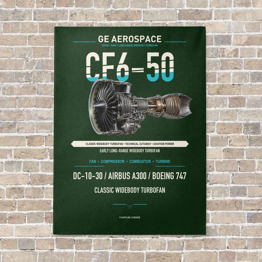 CF6-50 vertical canvas print - no frame - dark green background
