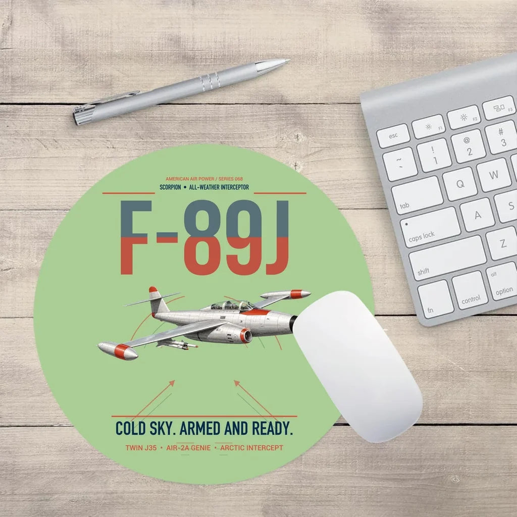 F-89J Scorpion design on light green round mouse pad