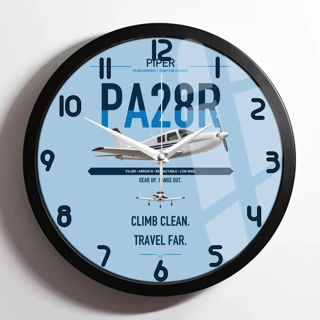Piper PA-28R Arrow III design on light blue framed wall clock