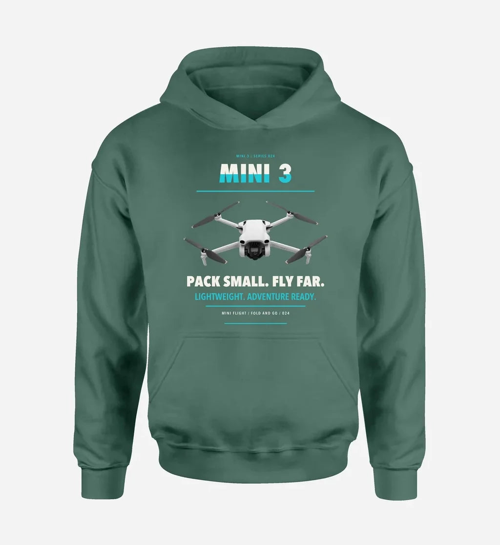 DJI Mini 3 design on green hoodie single side