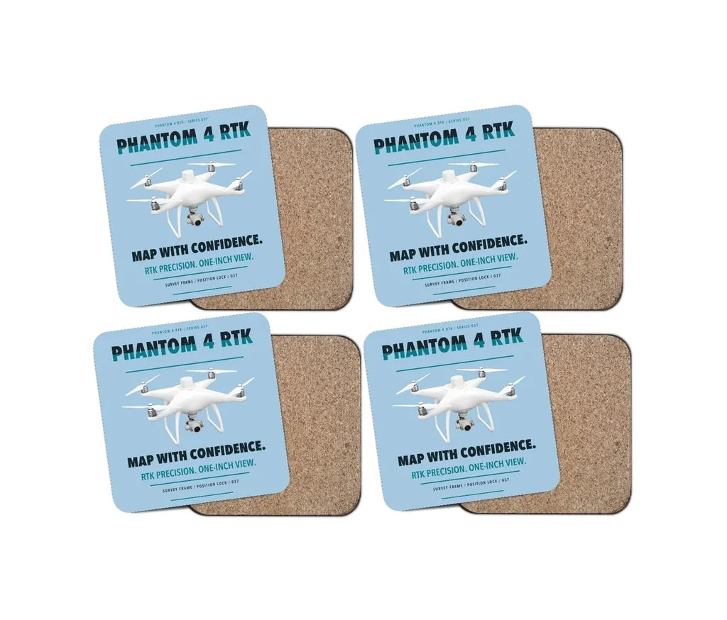 DJI Phantom 4 RTK design on light blue 4 pieces set coaster