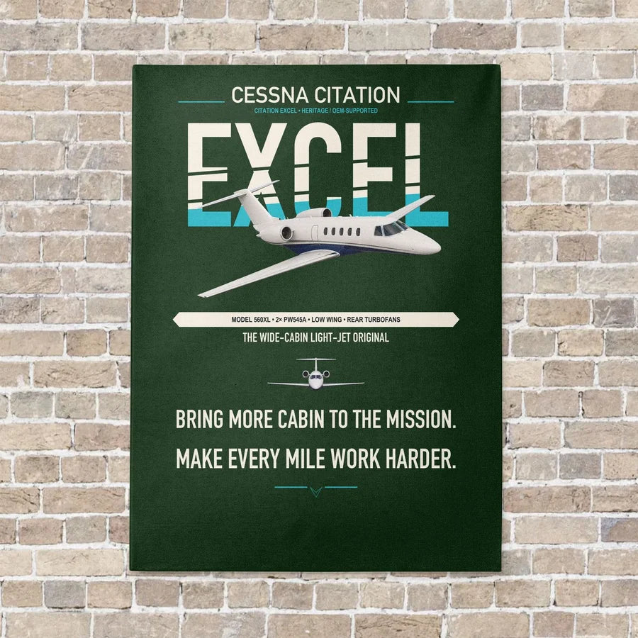 Cessna Citation Excel vertical canvas print - no frame - dark green background