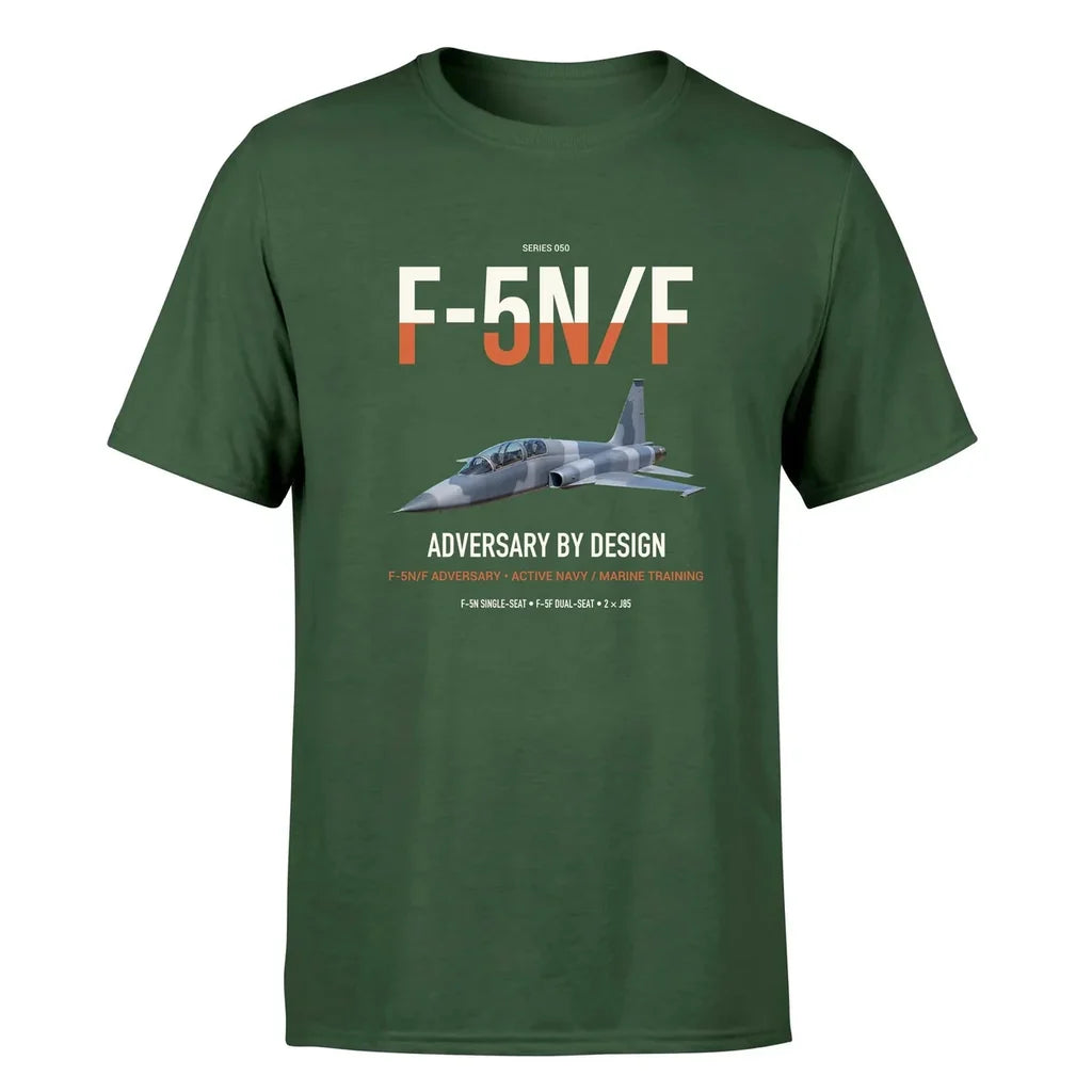 F-5N F Adversary design on dark green double-side t-shirt, single-side print