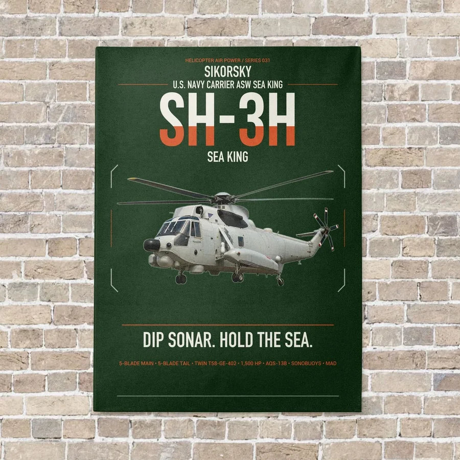 Sikorsky SH-3H Sea King vertical canvas print - no frame - dark green background