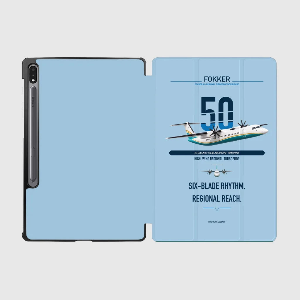 Fokker 50 design on light blue samsung tablet tablet case