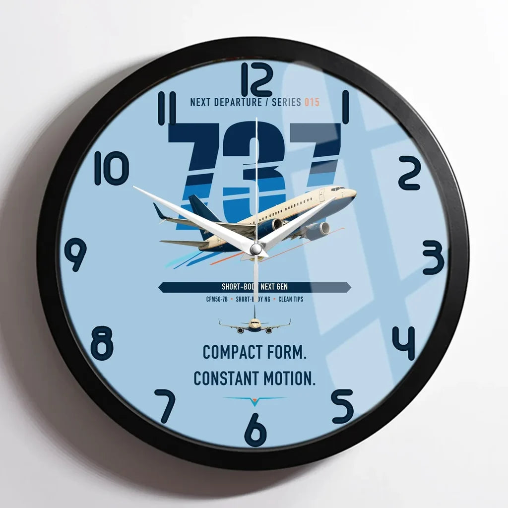 Boeing 737-700 NG design on light blue framed wall clock