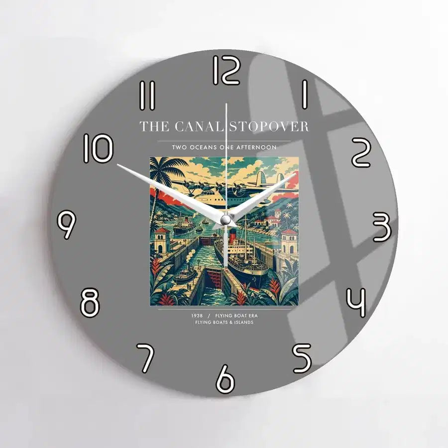 VINTAGE G4077 - The Canal Stopover - Designed Wall Clocks design on gray no-frame