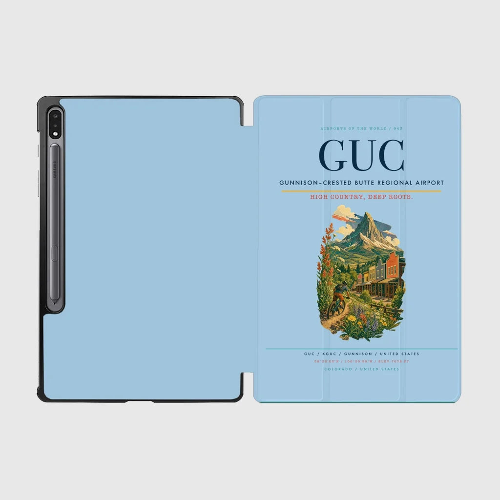 Gunnison–Crested Butte Regional Airport (GUC) design on light blue samsung tablet tablet case