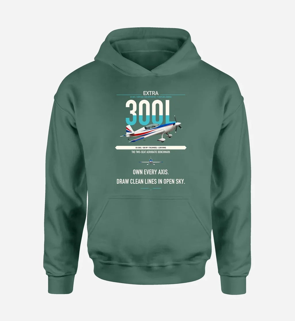 Extra 300L design on green double-side hoodie, single-side print