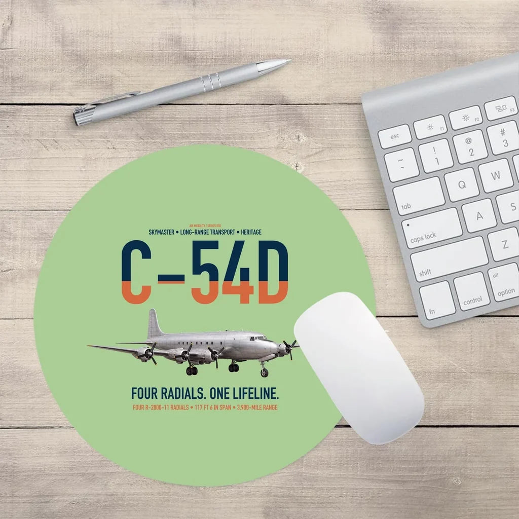C-54D Skymaster design on light green round mouse pad