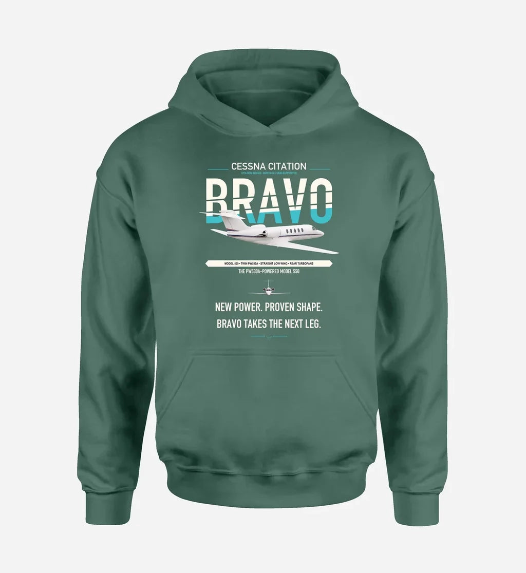 Cessna Citation Bravo design on green double-side hoodie, single-side print