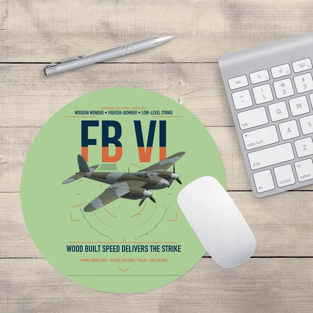 de Havilland Mosquito FB VI design on light green round mouse pad