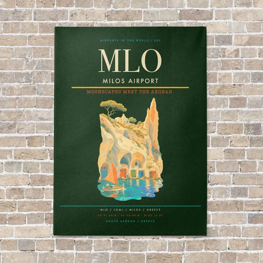 Milos Airport MLO vertical canvas print - no frame - dark green background