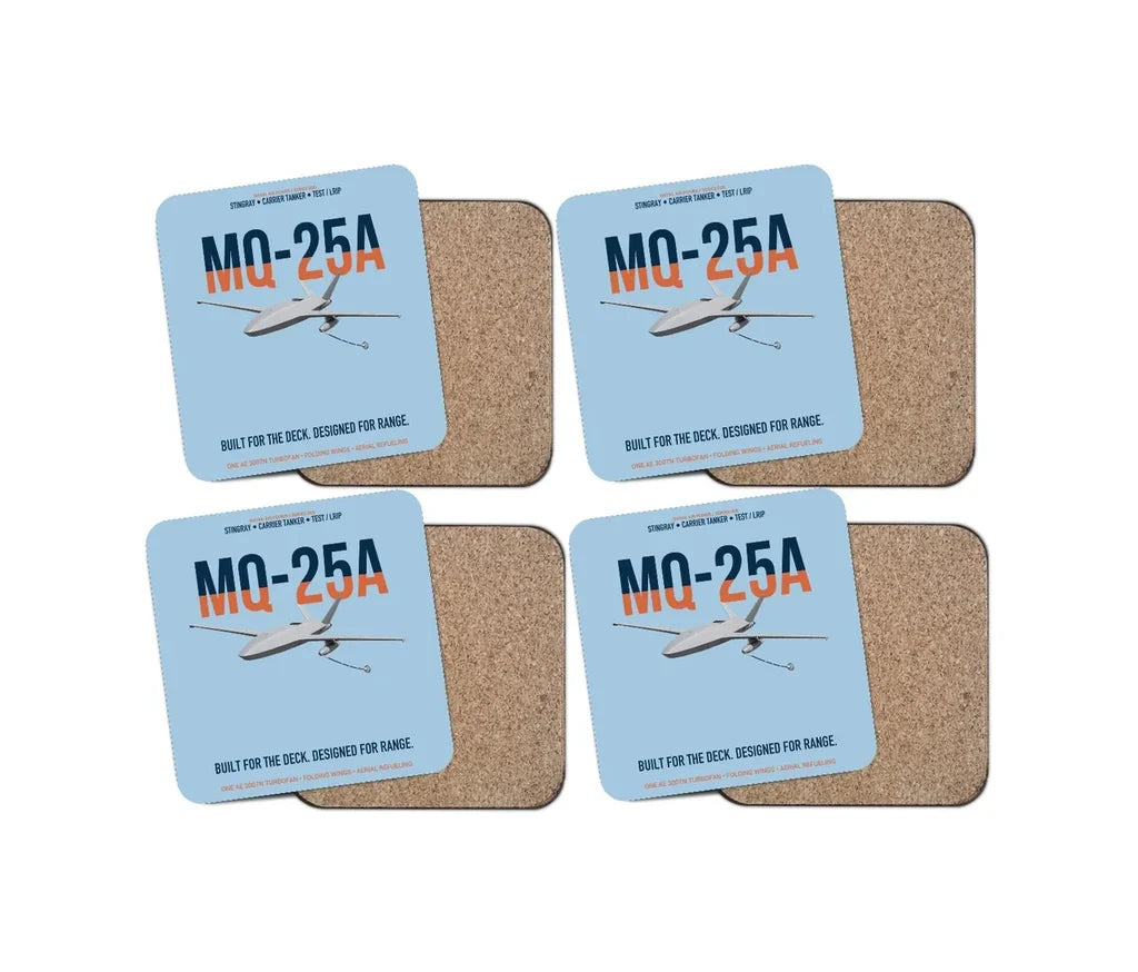 MQ-25A STINGRAY design on light blue 4 pieces set coaster