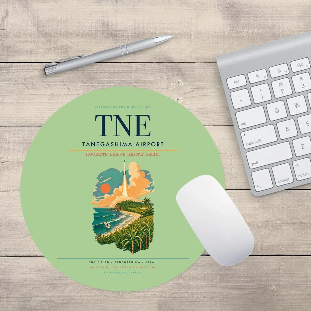 Tanegashima Airport (TNE) design on light green round mouse pad