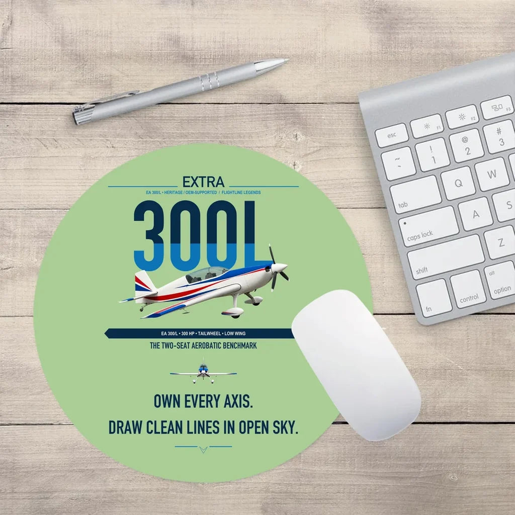 Extra 300L design on light green round mouse pad