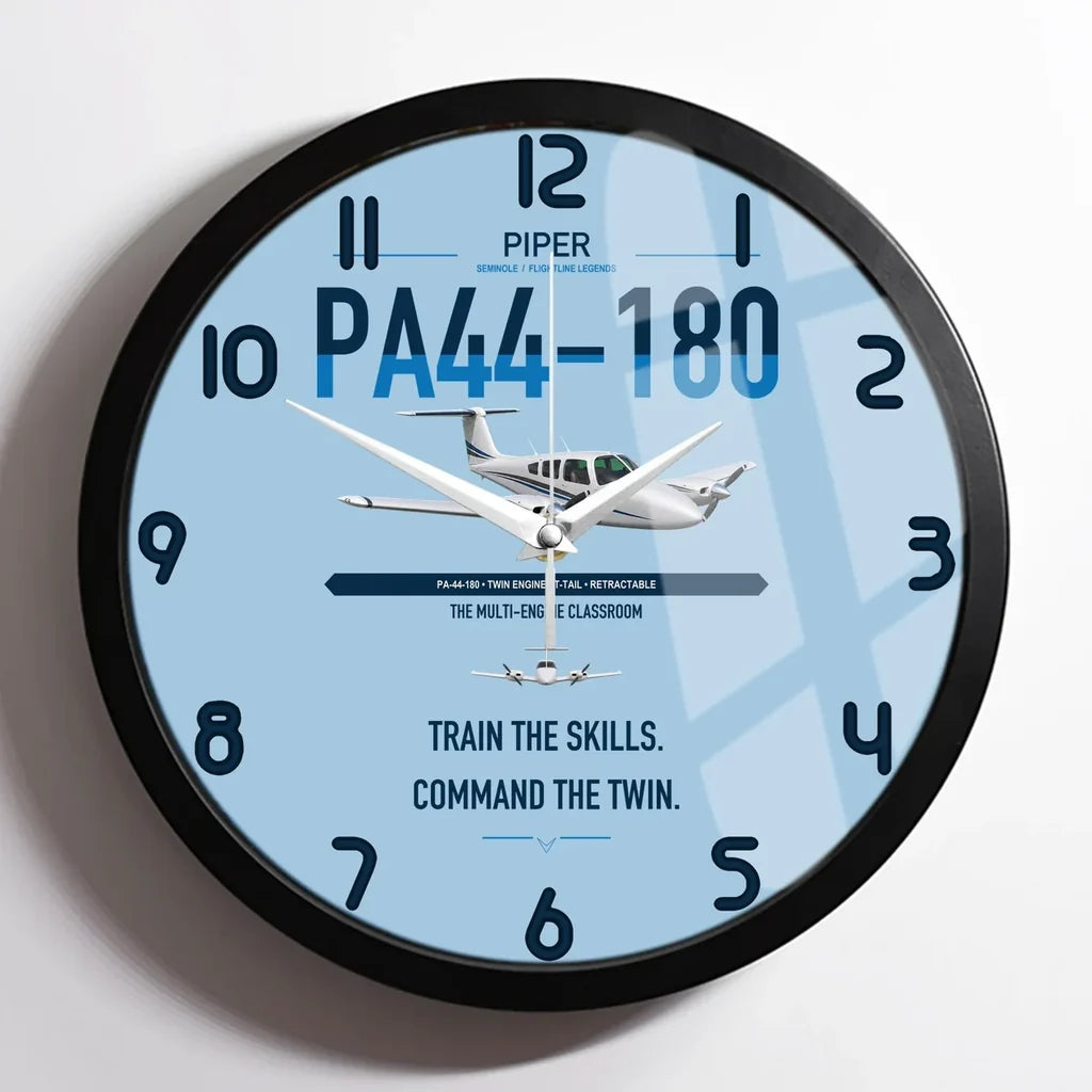 Piper PA-44-180 Seminole design on light blue framed wall clock