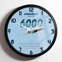 Thumbnail for Bombardier Global 6000 design on light blue framed wall clock