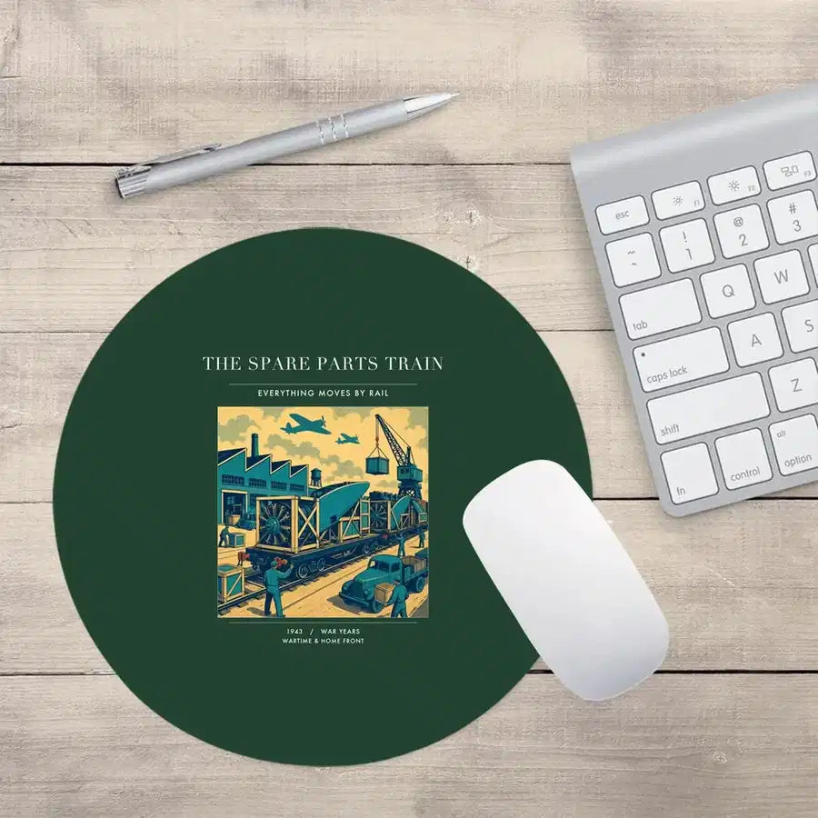 VINTAGE G4527 - The Spare Parts Train - Designed Mouse Pads design on darkgreen round